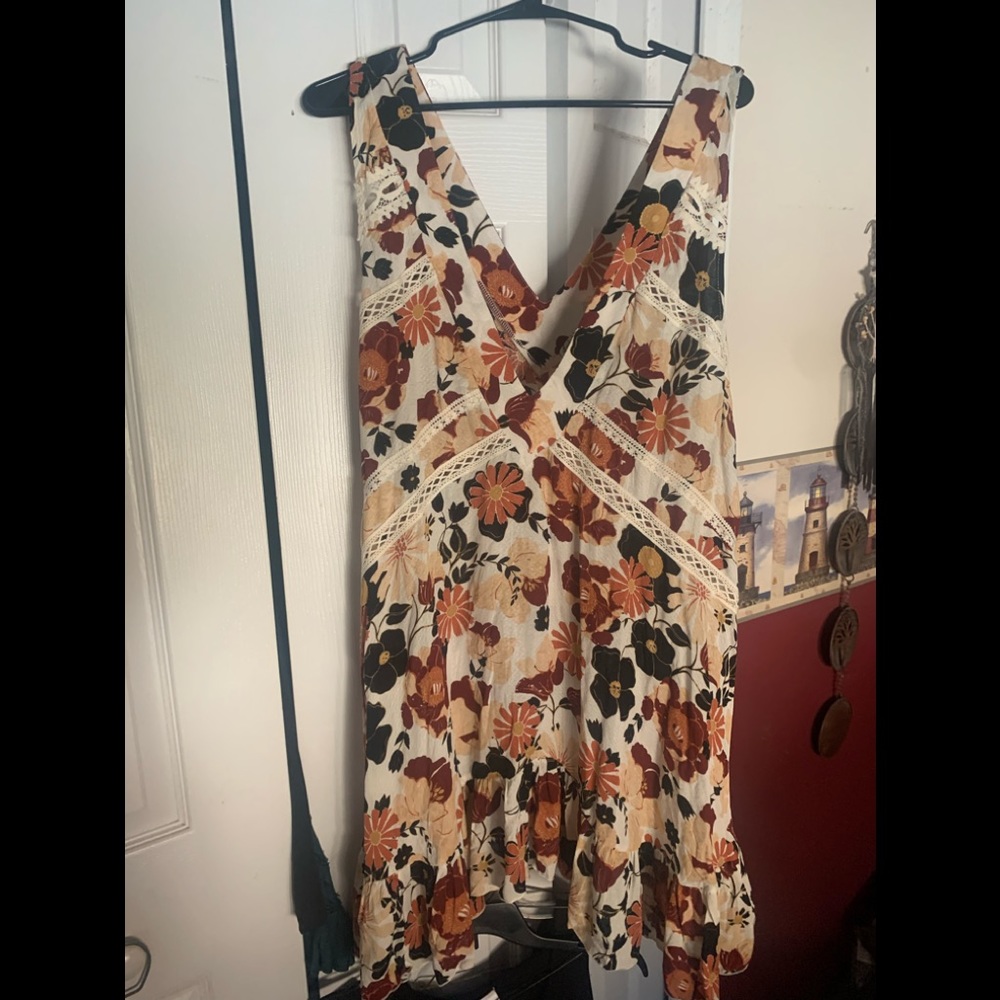 Free People floral slip dress with crochet detail sz XL NWT